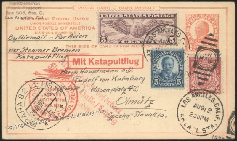 USA  1930 Bremen Schleuderflug Catapult K42 Cover Airmail Olmuetz Czechia 116198