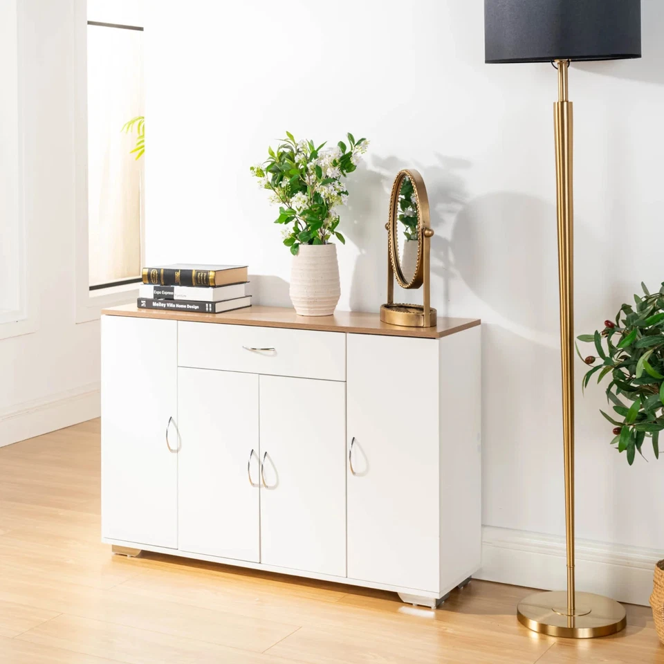 Homy Casa BAFFI 43” Aparador Branco Armário Buffet com Gaveta 4 Portas Tampo de Carvalho - Imagem 4 de 4