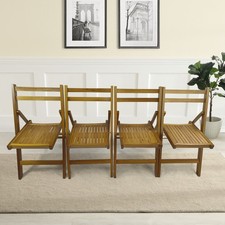 Solid Wood Folding Chairs, Set of 4, Teak Slatted Seat for Dining/Outdoor Events