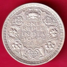 BRITISH INDIA 1942 BOMBAY MINT GEORGE VI ONE RUPEE BEAUTIFUL SILVER COIN #LP79