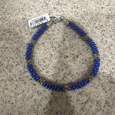 Designer LAGOS Sterling Silver 18K Blue Marine Ceramic Caviar Rope Bracelet Med