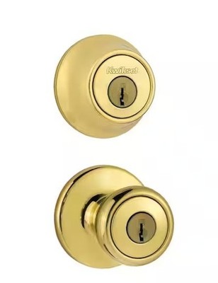 Kwikset Tylo Polished Brass Door Knob Combo Pack with Microban Antimicrobial