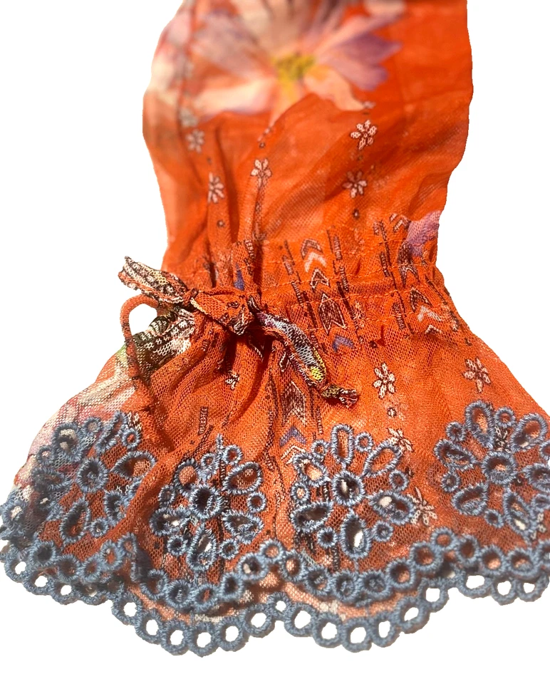 Top de malla Johnny Was Biya para mujer S cachemira campesina hippie boho de lujo años 2000 Y2K Foto 4 de 4