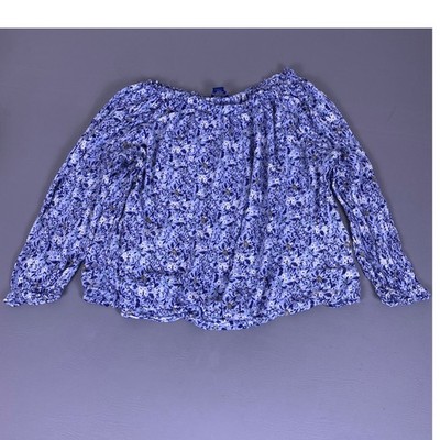 Architect Blouse Top Women's 2X Blue Floral Off Shoulder Peasant Prairie Rayon