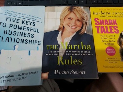 Nice lot of 9 business Books Suze Orman, Martha Stuart,Shark tank,  Laws of Mone