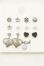 6 Pair of Cute Silver Stud Earring Set for Girls  Women   Heart Dangle Earrings