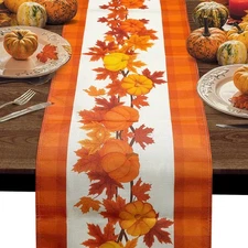 72 Inches Fall Table Runner, Thanksgiving Pumpkin Maple Harvest Filling Kitch...