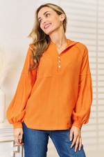 Women s Waffle Knit Hoodie With Side Slit Buttoned Cotton