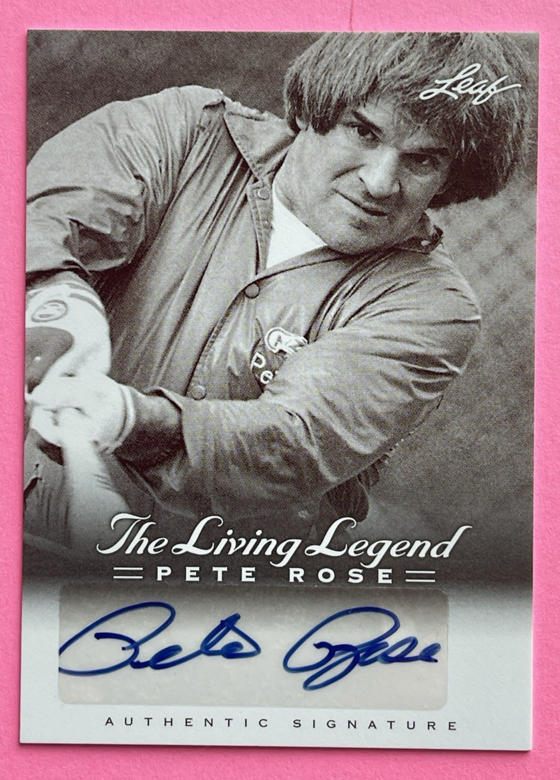 PETE ROSE SIGNED BASEBALL CARD THE LIVING LEGENDS LEAF AU-41 CINCINNATI REDS MLB