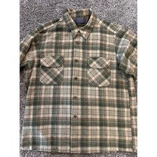 Vintage Pendleton Board Shirt XL Green Plaid 100 Virgin Wool Flannel USA Made