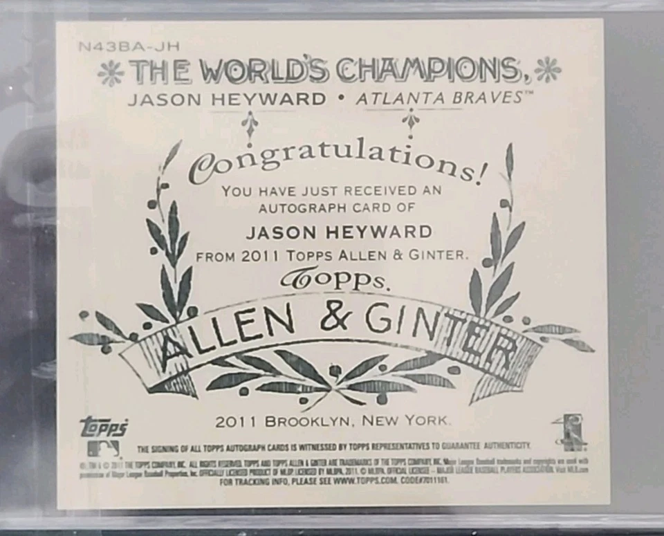 2011 Topps Allen & Ginter N43 Jason Heyward Auto #/15 Baseball Card Box Loader - Image 2 of 2