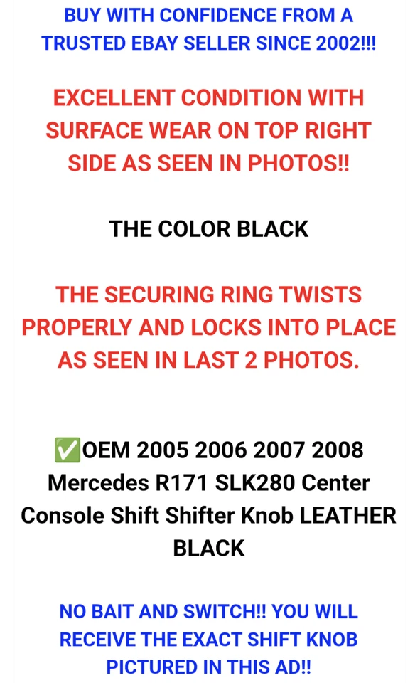 ✅OEM 2005-2008 Mercedes R171 SLK280 Center Console Shift Shifter Knob BLACK - Image 2 of 4