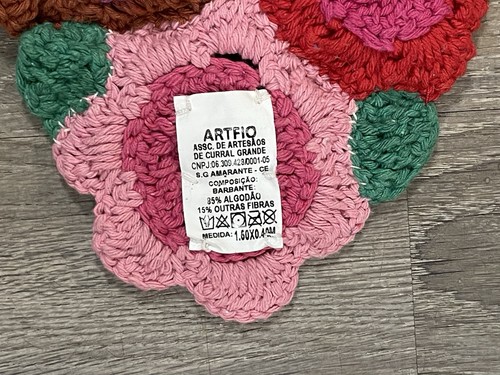 Alfombra de piso Art Fio Crochet flores alfombra floral Brasil colorido hippie boho con etiqueta - Imagen 3 de 9
