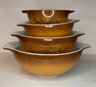 Set Of 4 PYREX  “Old Orchard” Cinderella Mixing Bowls #444, 443, 442 & 441