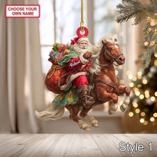 Custom Name Santar Riding Horse Cute Personalized Ornament Christmas Tree