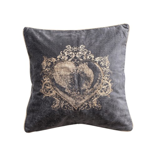 , Navy Square Cotton Velvet Printed Pillow with Hand-Embroidered Beads, Color