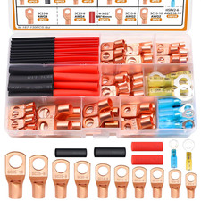 130PCS Copper Wire Lugs AWG 2 4 6 8 10 12 14 16 Gauge Battery Terminal Connector