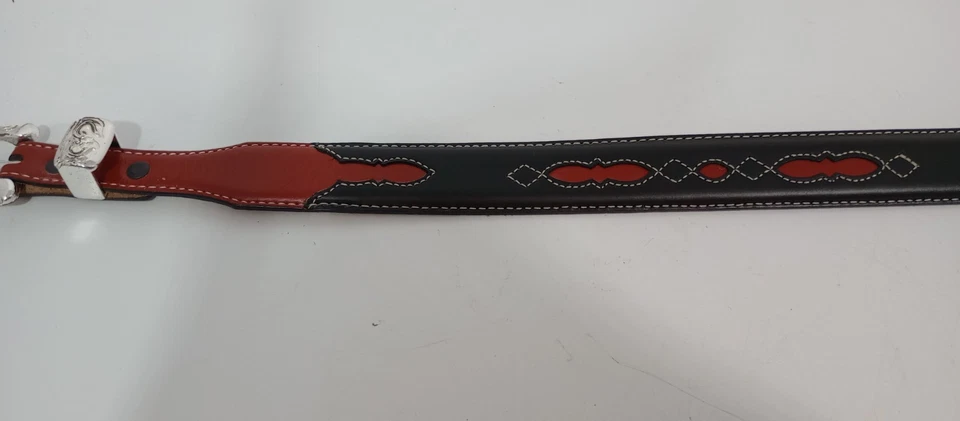 Cinto de couro vintage JUSTIN cowgirl faroeste 34" feminino cowboy decorações prata - Imagem 3 de 4