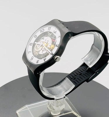 Swatch Swiss Skeleton Transparent Dial Black Case Rubber Band