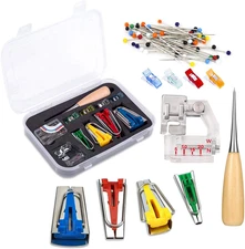 Fabric Bias Tape Makers Kit with Sewing Awl, Positioning Pin, Adjustable Binder