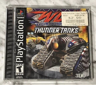 PS1 Worlds Destruction League Thunder Tanks W/Manual Sony PlayStation Tested