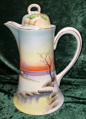 VINTAGE NIPPON  JAPAN COCOA TEA POT SCENIC