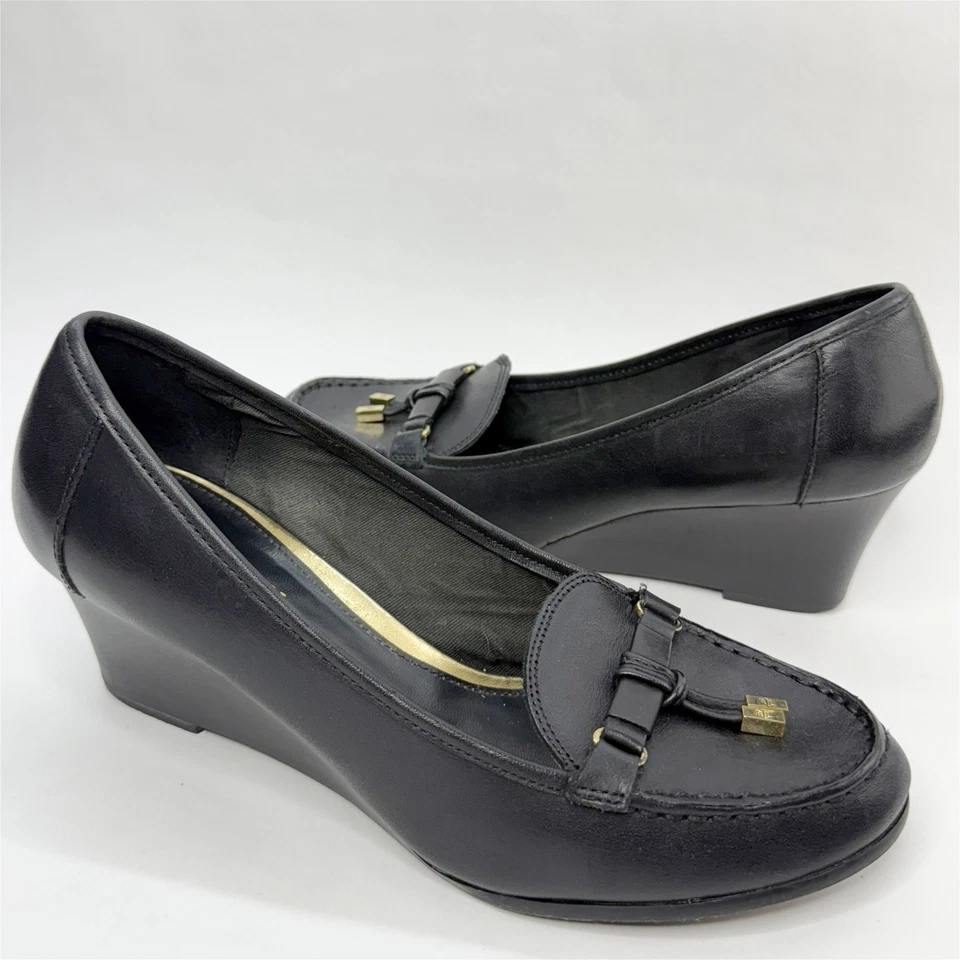 Lauren Ralph Lauren Rory 黑色皮革楔形乐福鞋女鞋 — 第 4/4 张图片