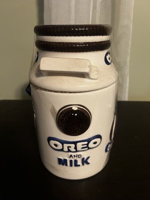 Orio Vintage Ceramic  Cookie Cantainer 3-D & Orio Milk Duncan Glass7'' Tall  Set,