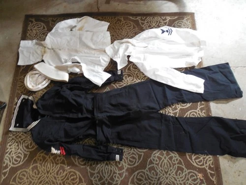 VINTAGE WW2 NAVY UNIFORM USS LEXINGTON BLUES WHITES PETTY OFFICER OLD MILITARY