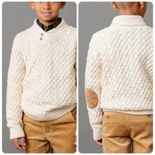 Hope & Henry Organic Cotton Shawl Cable Knit Sweater Boy's Size Medium NEW