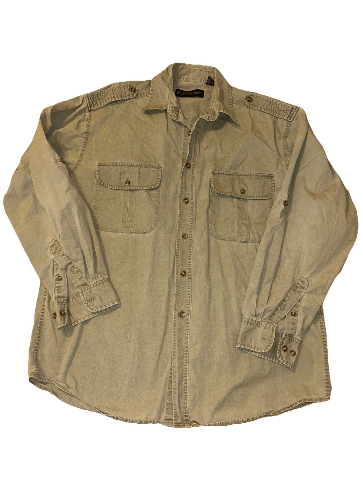 The J Peterman Company Safari Utility Shirt Size Large Green Cotton Vintage