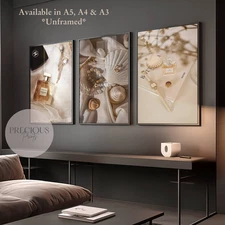 Set of 3  Champagne Aesthetic Wall Art / Chanel / Designer Fashion Prints