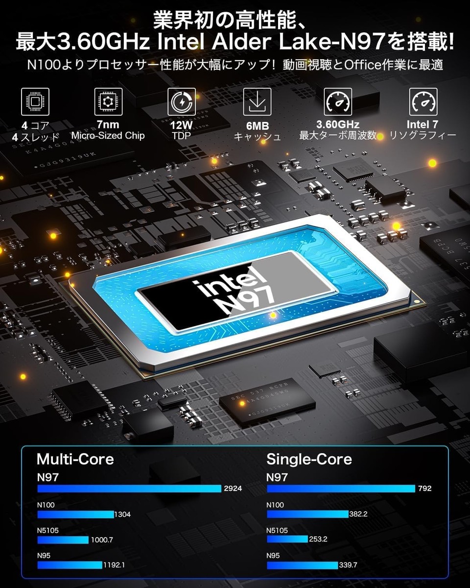 GMKtecミニpc N97Windows 11 Pro 12GB+256GB GMKtec Mini PC 12th Generation N97 Windows11 Pro DDR5 12GB+