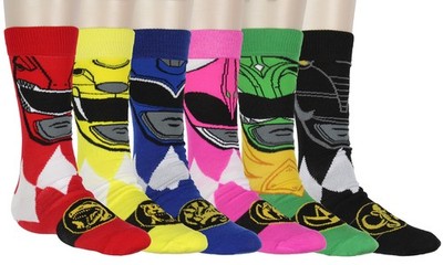 Power Rangers Men's Ranger Big Face Color-Inspired 6Pk Crew Socks Shoe Size 6-12