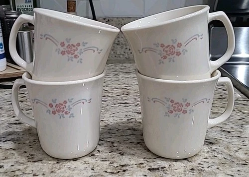 Set of 4 Vintage Corning Ware Corelle English Breakfast Coffee Cups Mugs