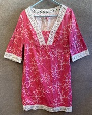 Lilly Pulitzer Sherman Tunic Slub Coral Me Crazy Pink White Size 6