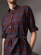 $1150 Authentic BNWT BURBERRY Check Shirt Dress/Top Womens AU4/US2 IN Crimson