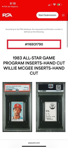 Insertos del programa All-Star Game 1983 Willie McGee novato RC PSA 10 gemas como nuevo *pop 5 - Imagen 3 de 4