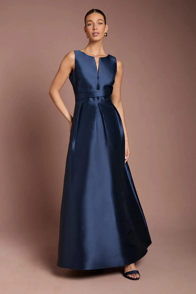 dark navy bridesmaid dresses uk Wedtrend Women Dark Navy Bridesmaid Dress with Slit A Line Cowl Neck Long  Satin Wedding Guest Dress – Wedtrend UK main image 0
