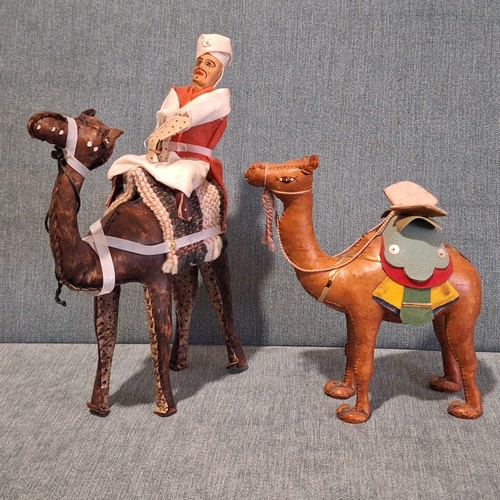 Vintage Leather Wrapped Camel Statue Figurine Hand Tooled Hand Sewn Lot of 2