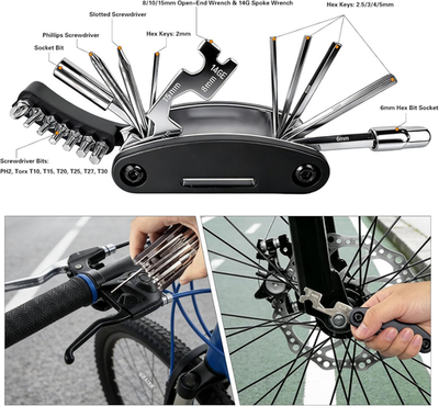 Homealexa 16-en-1 Outil Réparation Vélo Multifonctionnel, Kit Vélo