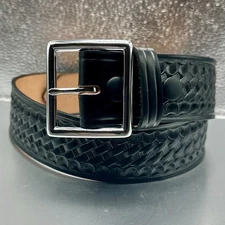 NEW ~ Dutyman 1621 Leather 1.75" Garrison Belt Basket Weave Black Size 28 Silver