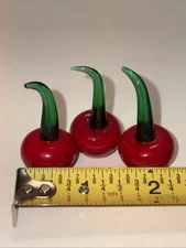 Murano Glass Handblown Set Of 3 Faux Red Cherries Round Decor PREOWNED