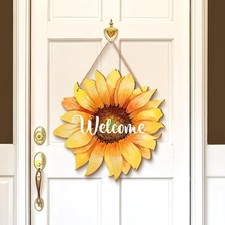 Sunflower Wooden Hanging Sign Welcome Sign Front Door Decorations Buffalo Plaid