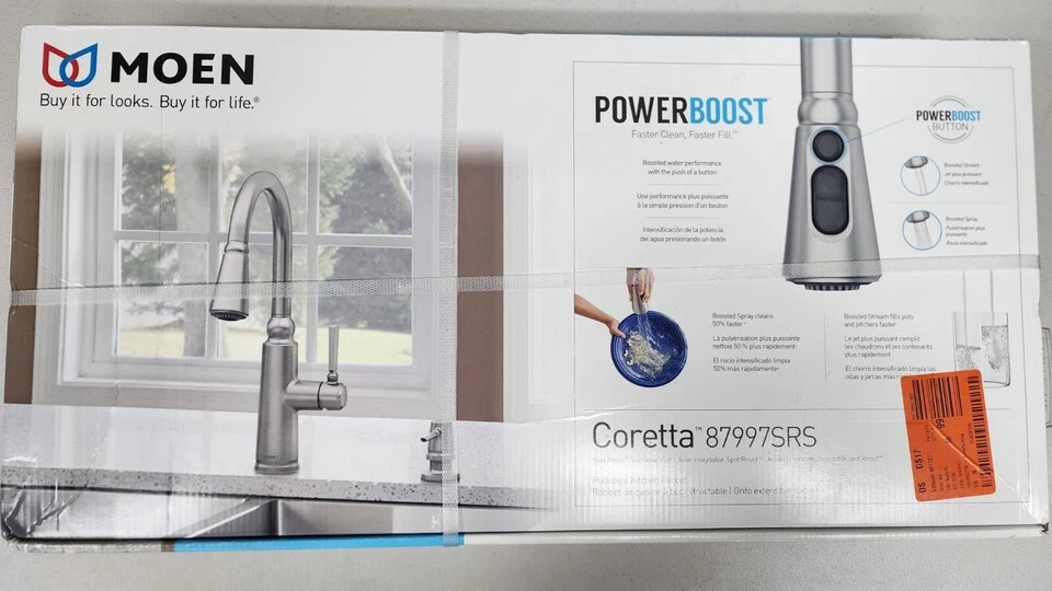 Coretta Single-Handle Pull-Down Sprayer Kitchen Faucet in S.R. Stainless by MOEN