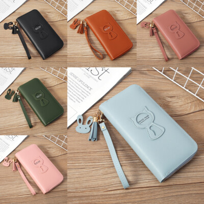 Women's Leather Long Wallet Large Capacity Zipper Wallet Money Clip With Strap