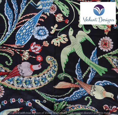 5 Yard Indian Hand Block Floral Print Pure Cotton Running Fabric Black