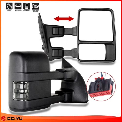 For 08-16 Ford F250 F350 F450 F550 Super Duty Towing Manual Signal Mirrors Pair