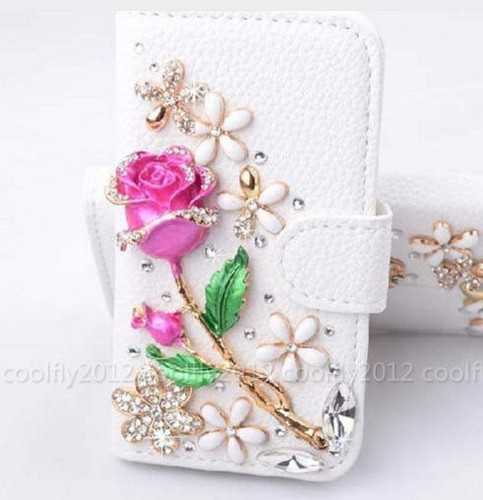 Für Samsung Galaxy Bling Flip Leder Diamant Brieftasche Frauen Strass Handy Hülle - Bild 15 von 18