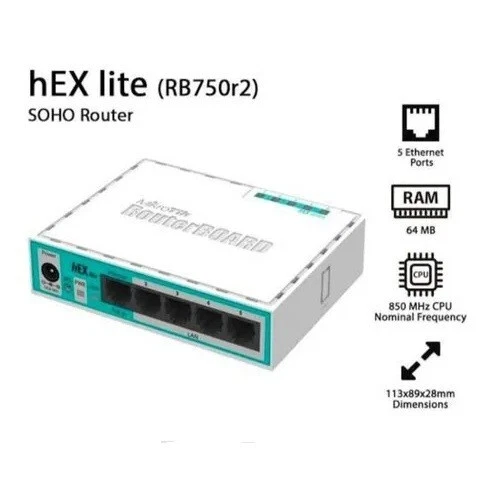 Mikrotik hEX Lite RB750r2 RouterOS L4, 64Mb RAM, 850Mhz CPU (Replace RB750) - Image 2 of 2